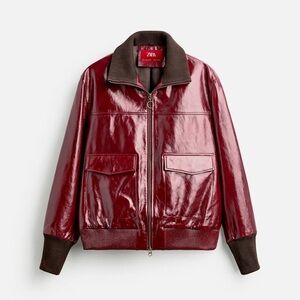 Zara x Harry Lambert Men's Glossy Wine-Red Patent Bomber Jacket